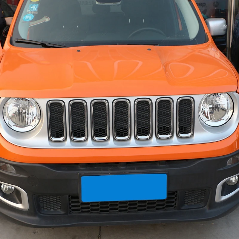 7Pcs ABS Front Grill Grille Inserts For Jeep Renegade 2015-2018