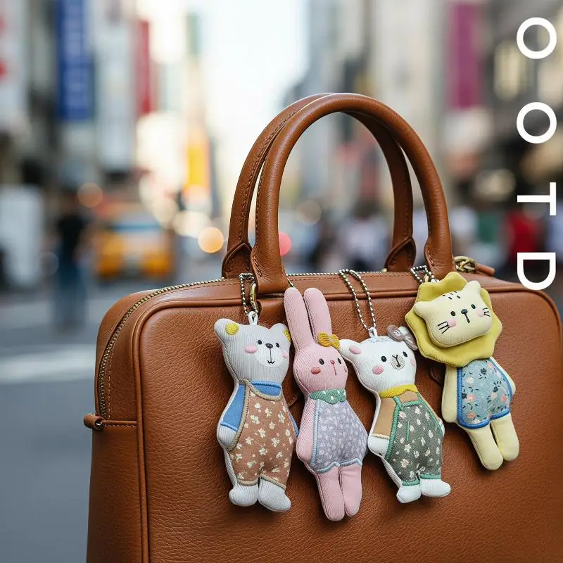 Cute Floral Cloth Animal Keychain Ins Style Lion Bear Rabbit Sheep Fabric Doll Pendant Cute Backpack Decor Daily Gift Accessory