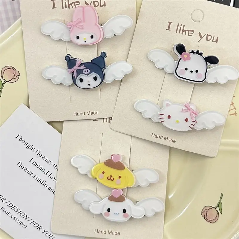 Angel Sanrio Wings Hair Clips Sweet Girl Heart Bangs Side Clip Kuromi Mymelody Cinnamoroll Pochacco Students Cartoon Headdress