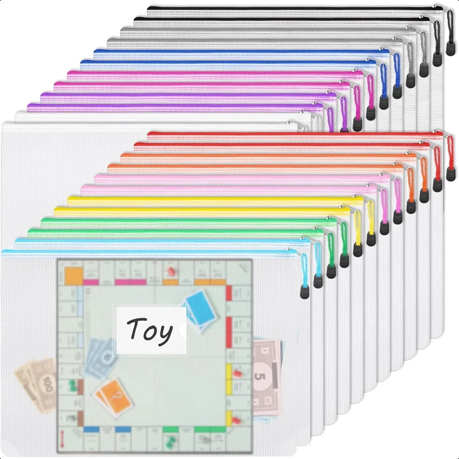 

24pcs Mesh Zipper Pouch Bags A3 Extra Large Document Bag with Label Pocket 16.9x12 Inches Plastic Zip File Folders Puzzles Boar