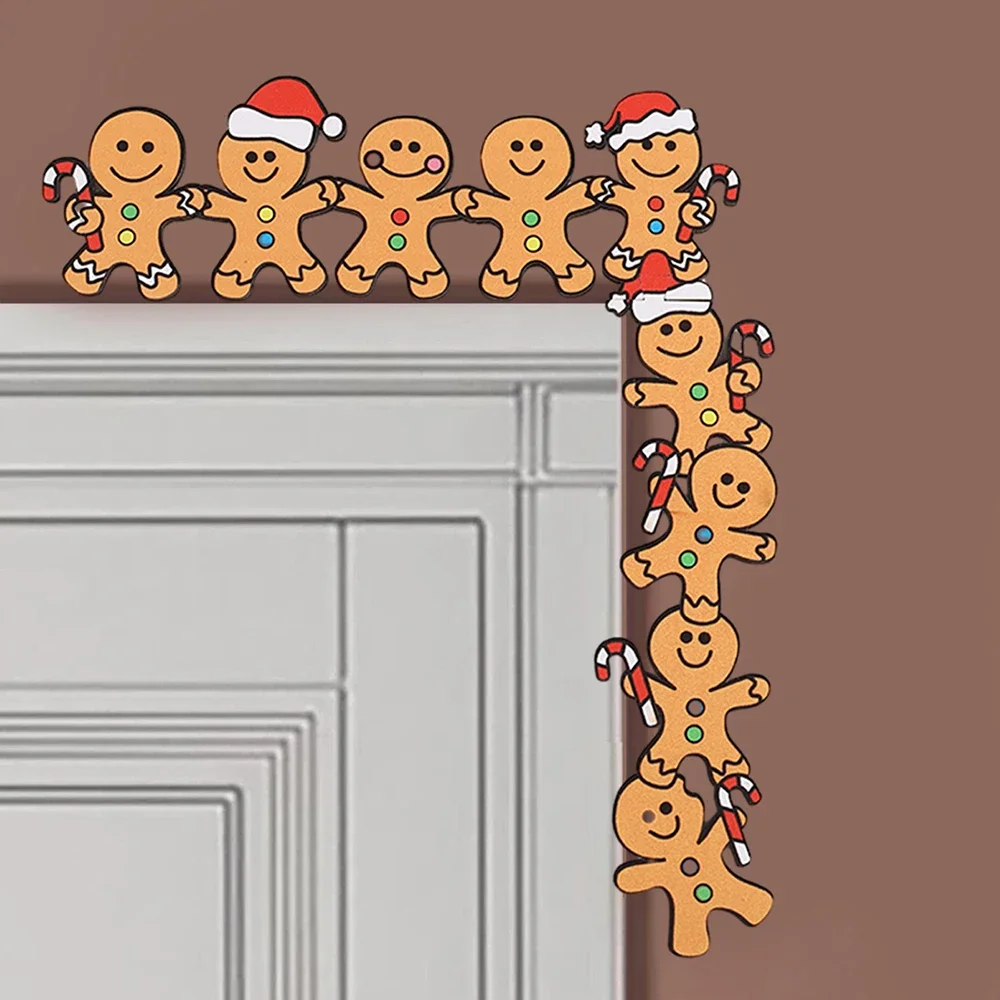 Décoration de coin de porte de bonhomme en pain d'épice en bois mignon, cadre en bois avec chapeaux de père Noël et canne, décorations de fête de Noël