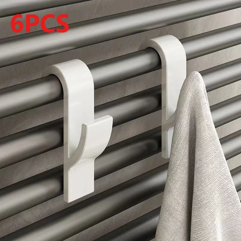 2/6Pcs Bathroom Shower Towel Holder Hanger Heated Radiator Rail Hooks Clips Storage Racks Clothes Scarf Hanger Hooks