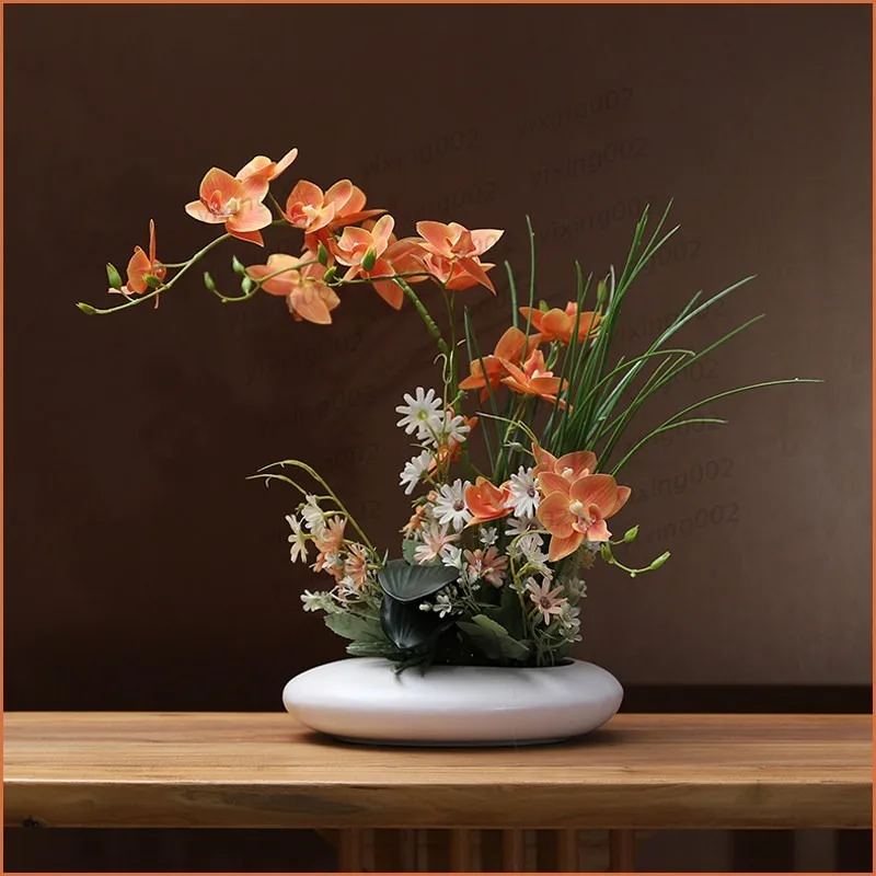Real Touch Artificial Dove Orchid Flower Set, Modern Simple Fake Silk Flower Decor For Home Living Room Ornament