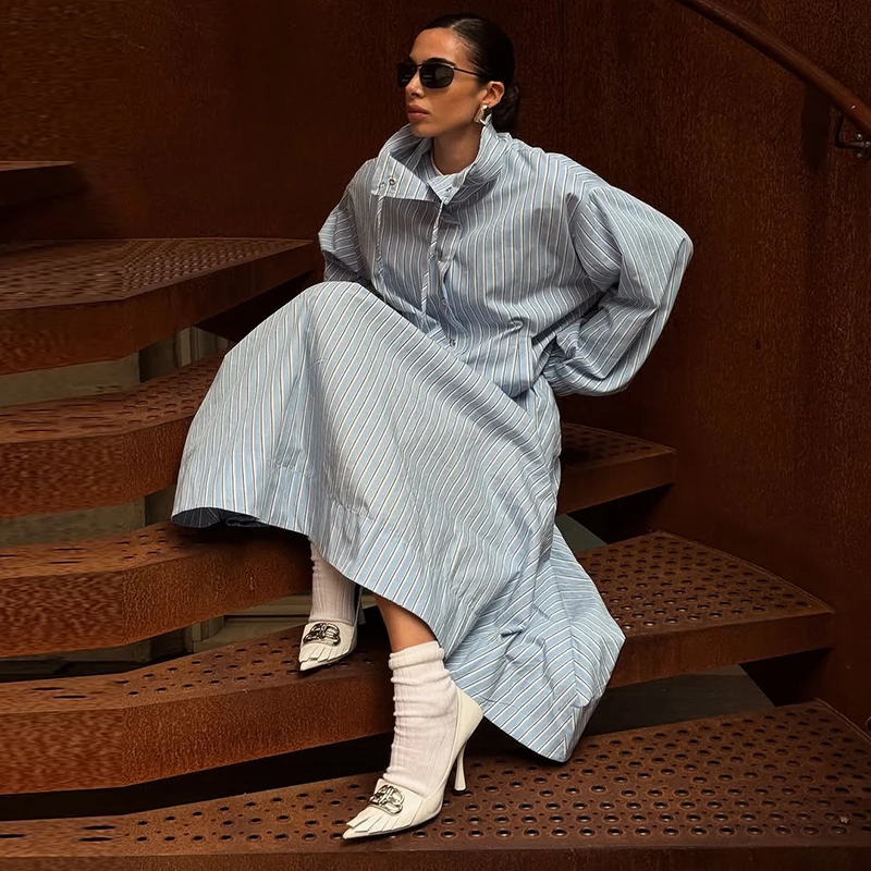 Chic Striped Women's Jacket Skirts Suit Stand Collar Drawstring A-Line Skirts Lady Set 2026 Summer Autumn 2 Pieces Set Women New