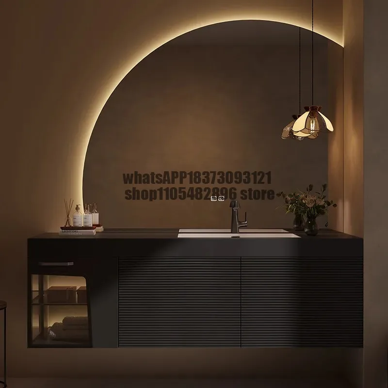 Oak Bathroom Vanity And Washbasin Combination Integrated Seamless Slab Stone Sink  New Model for Home Improvement
