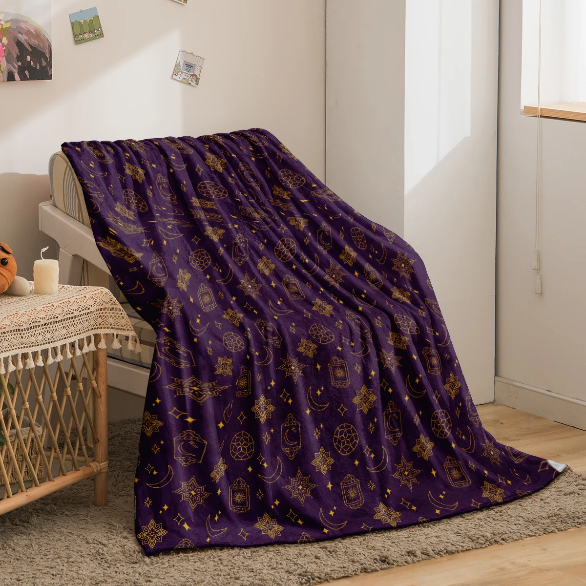 1PC flannel blanket, warm, skin friendly, suitable for office, travel, air conditioning, camping, Ramadan, elegant, noble purple