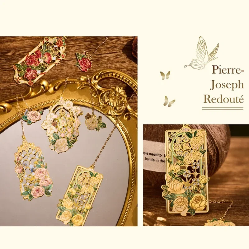 الرجعية المعادن الجمالية روز المرجعية قلادة النمط الصيني الأزهار اللوحة المرجعية طالب القراءة علامة كتاب الملحقات هدية