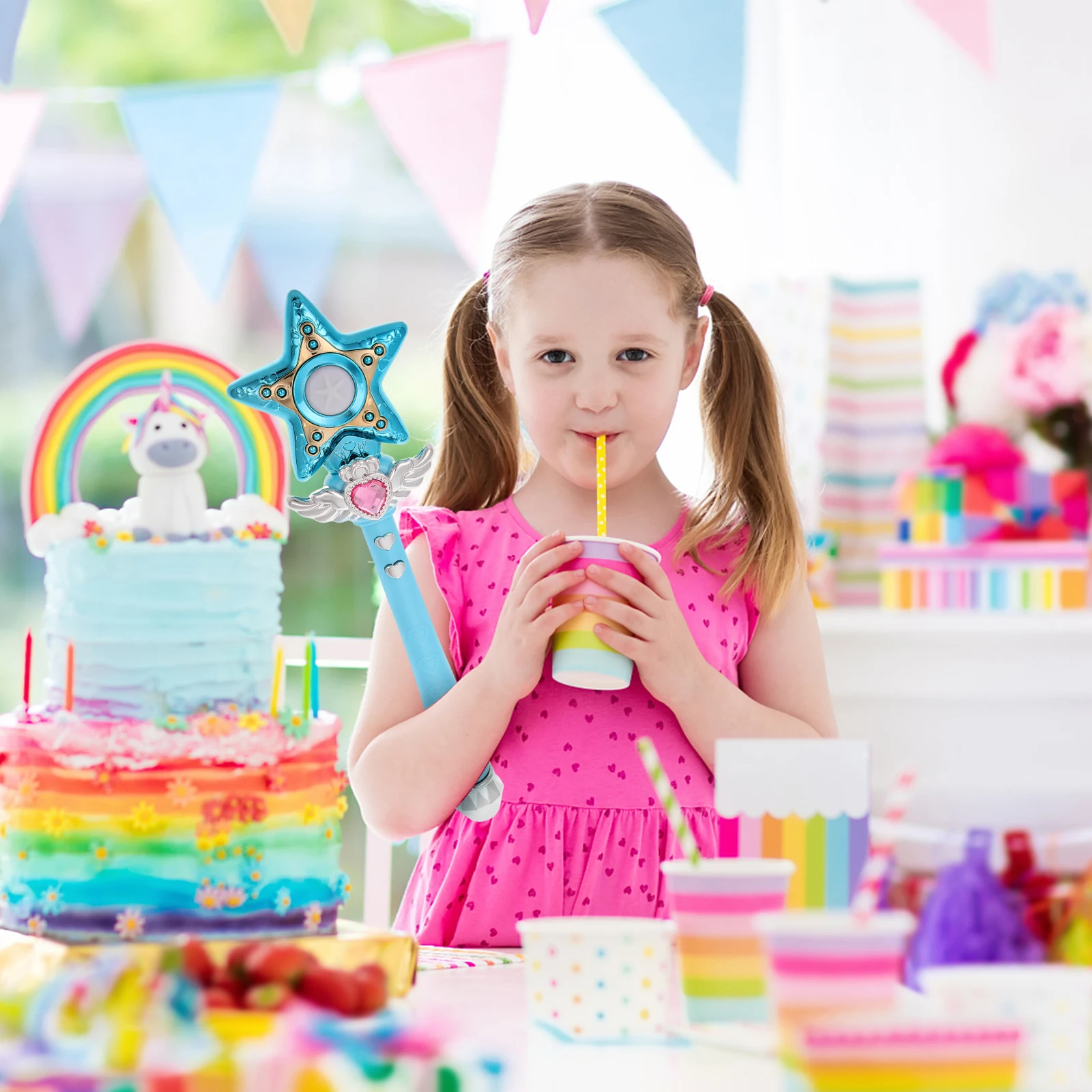 عصا الموسيقى المضيئة للأطفال البنات ستار الجنية توهج عصا مع أضواء LED الموسيقى التظاهر اللعب حفلة لصالح زي الهالوين #2