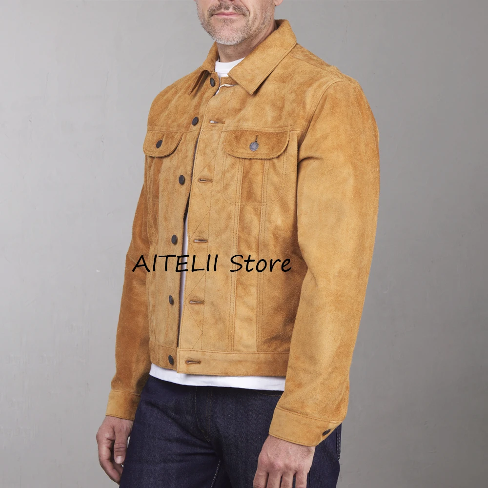 

Повседневный пиджак с двумя нагрудными карманами, повседневная замшевая куртка с лацканами, однобортные костюмы с металлическими пуговицами, пиджаки для мужчин