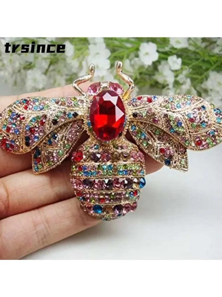 Luxe grote vintage dames meisjes kristallen bij broche speld mode elegante dame prachtige insecten strass badges cadeau's - afbeelding 2