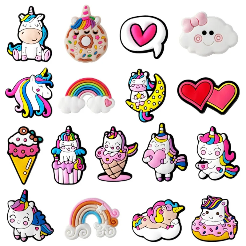 Rainbow unicorn Shoes Charms Accessories Fit Clog Backapck Wristbands Shoe Decorate Buckle Handmade jewelry Parties Kids Gifts