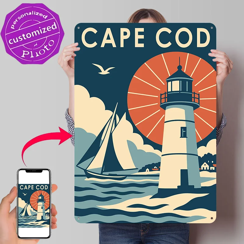 Cape Cod Travel Personalized 3D Textured Metal Poster Wall Art Vintage Tin Signs for Bedroom Decoration Room Decorating Interior