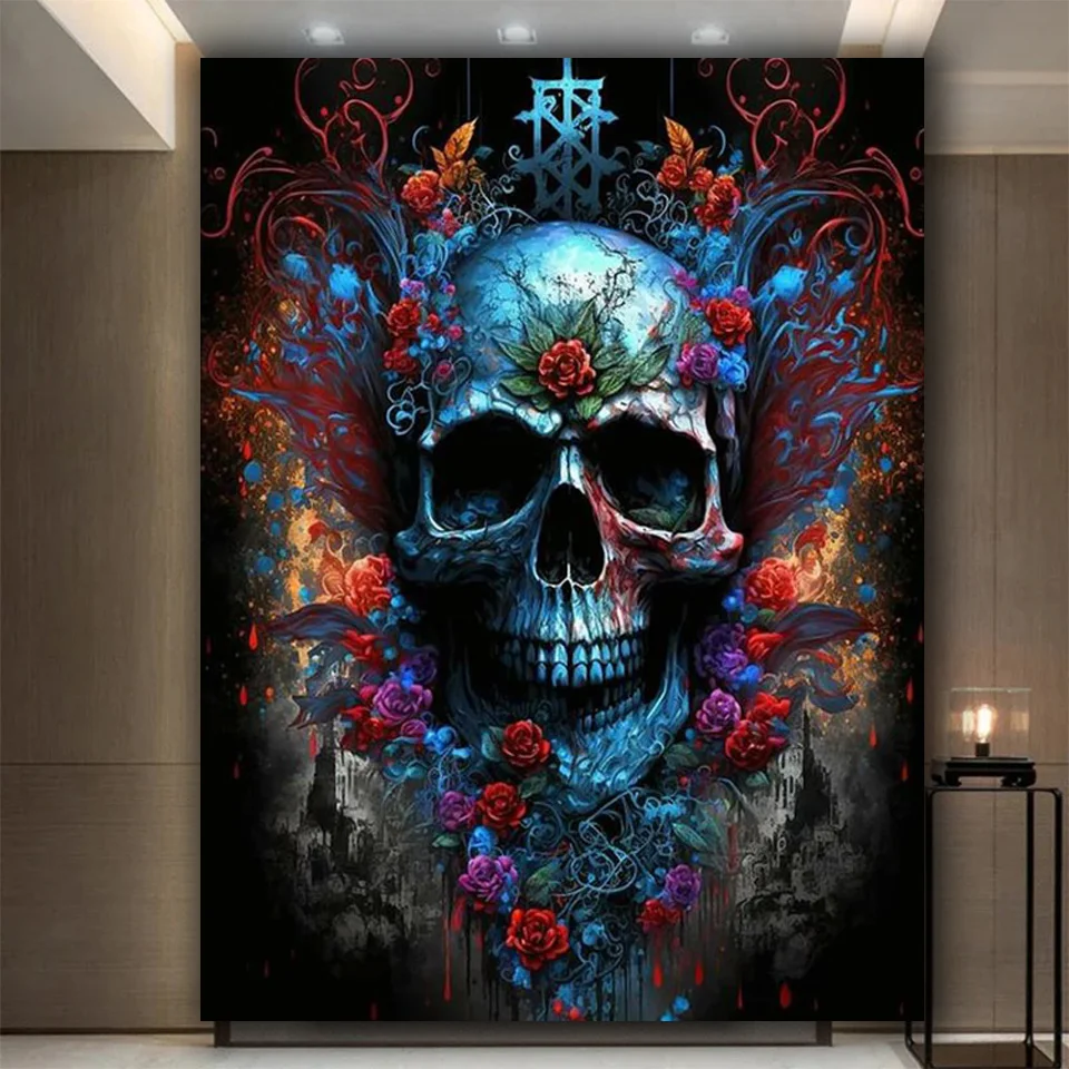 Skull Face Diamond Painting Set, DIY 5D Diamond Embroidery Crafts, Full Square and Round, Halloween Home Wall Decoration, New,