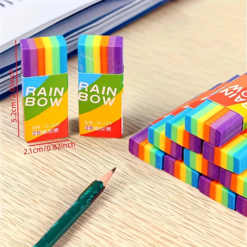 Rainbow 2B Pencil Erasers Soft PVC Material Non Feathered for Writing Drawing Kawai Stationery Office lovely Study Supplies