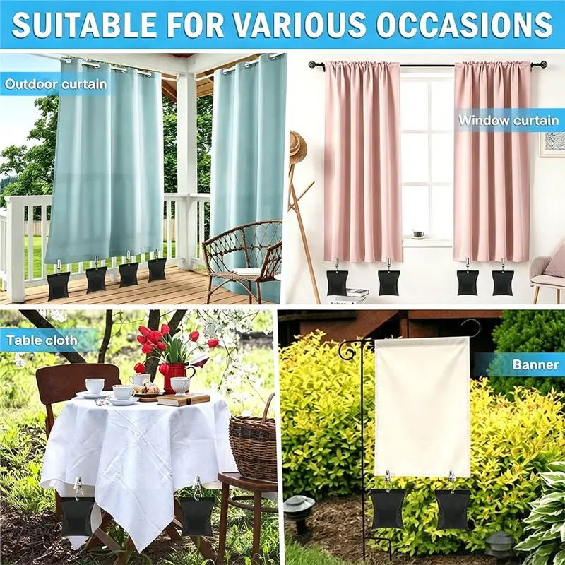 BAAG-Reusable Gazebo Curtain Weights 8-Pack Heavy Duty, Wind Resistant Drapery Weights Heavy Bottom Sandbag Design