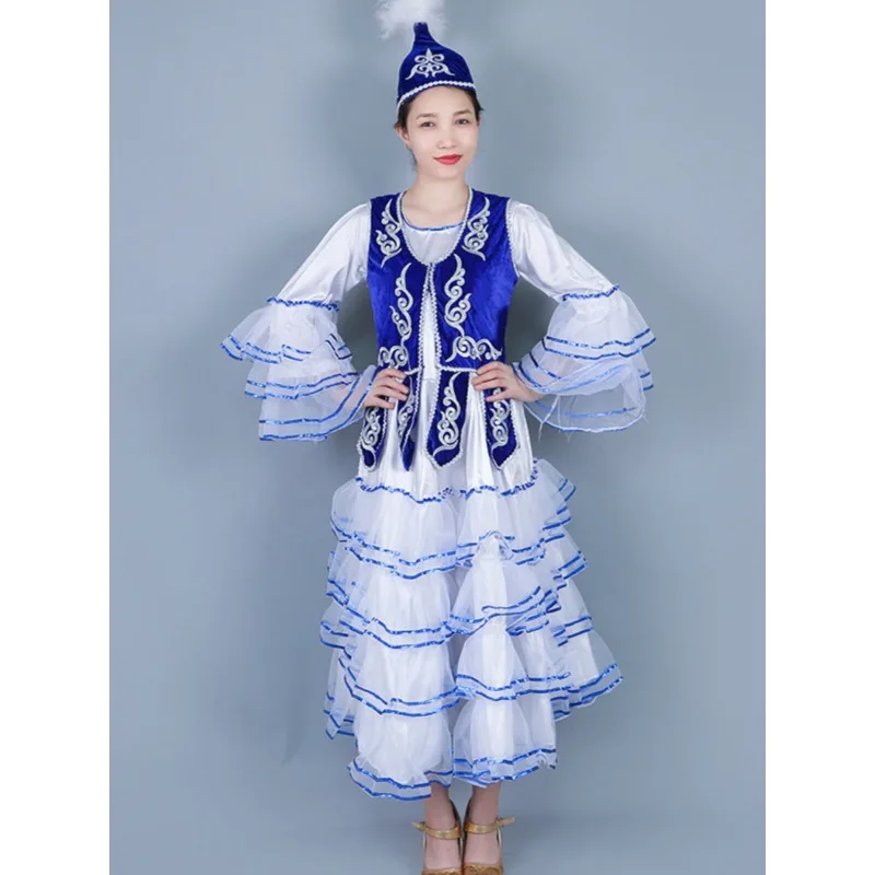 Xinjiang ethnic customs dance costumes Kazakh women's red suit performance costumes