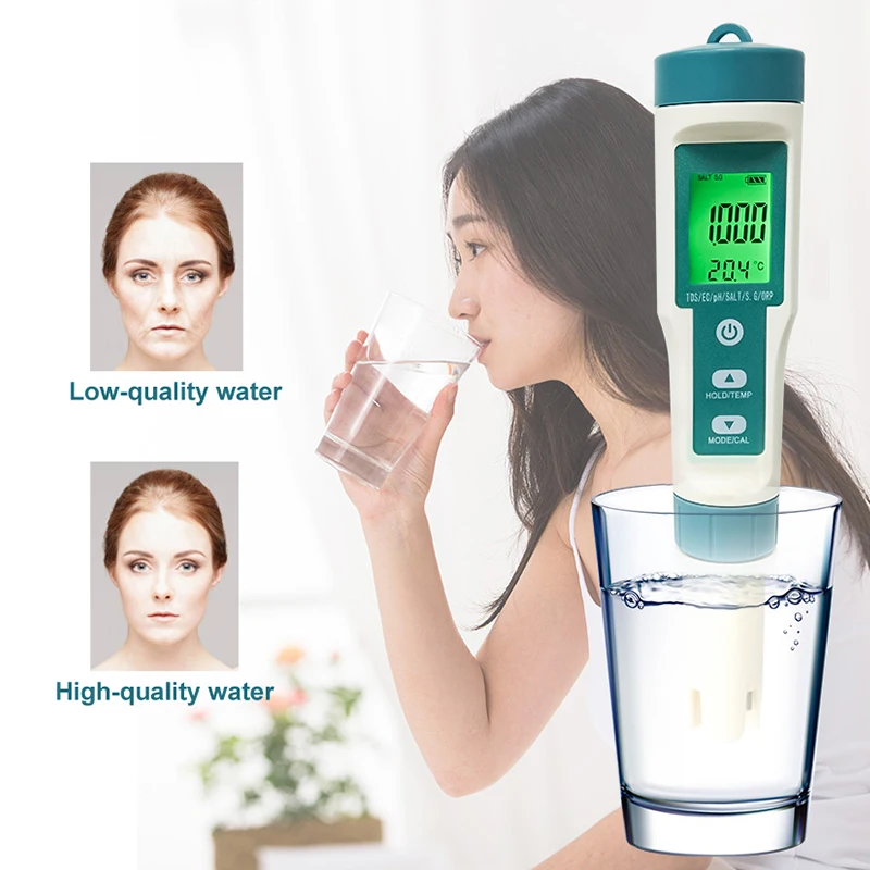 WESTTUNE 7-in-1 Digital Water Quality Tester PH/Cl₂/TDS/EC/Hardness/Salt/Temp Multifunction Monitor Tester for Aquariums Pools