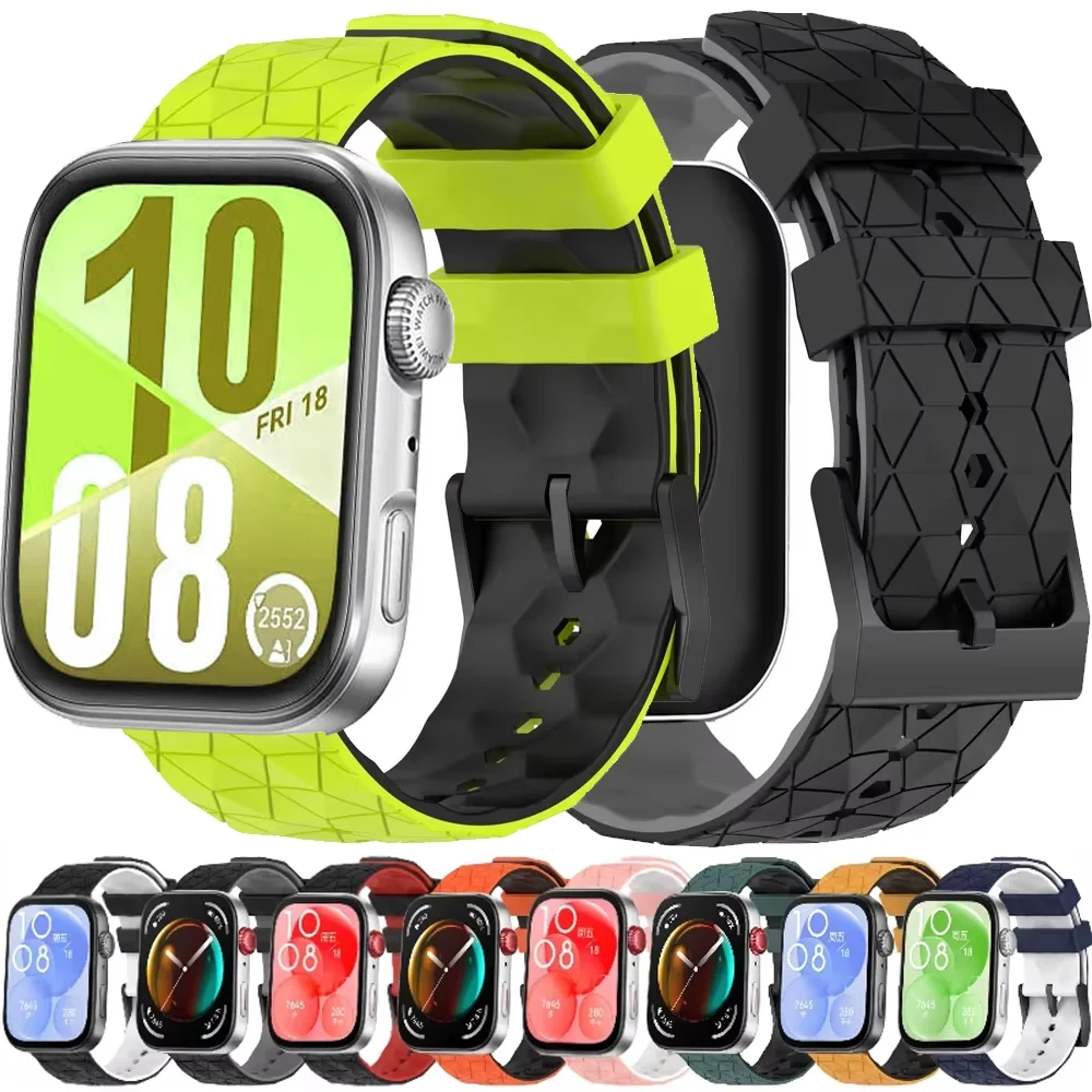Huawei Watch Fit 4/3/4 Pro対応 スポーツシリコンストラップ フットボール柄 快適ブレスレットバンド