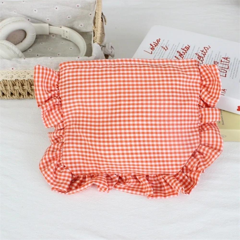 Durable Ruffle Plaid Makeup Bag Cloth Multifunctional Toiletry Organizer Bag Large Capacity Zipper Travel Storage Bag Home