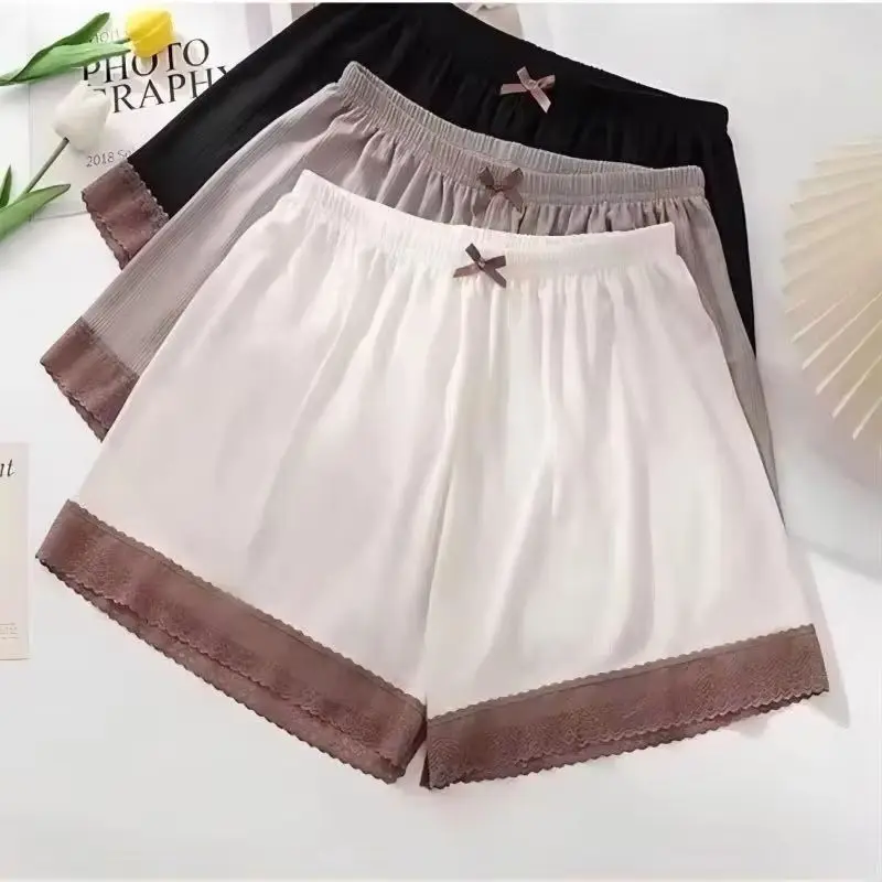Solid Color Ice Silk Safety Pants Women Summer Sexy Cool Comfort Sleep Bottoms Simple Home Shorts Ladies Pajama Shorts Underwear