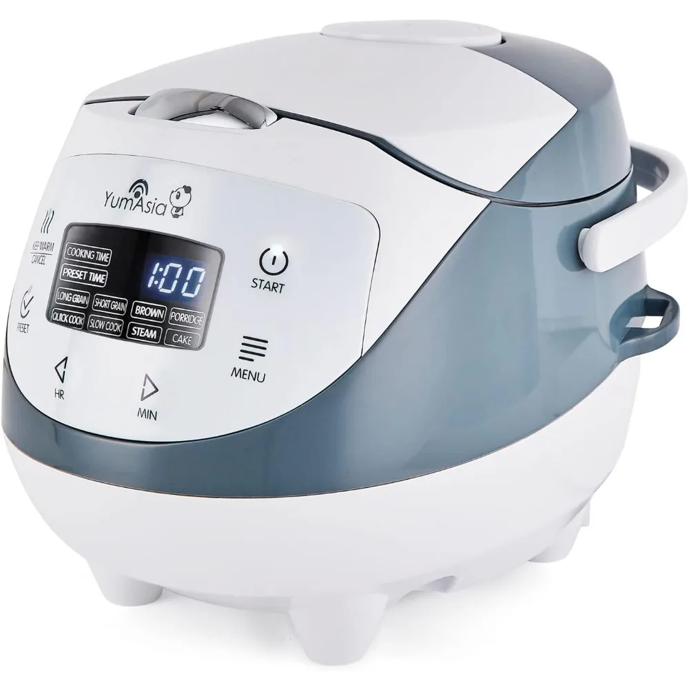 

3.5-Cup Mini Rice Cooker with Ceramic Bowl, Fuzzy Logic, Motouch Display - 120V, White and Grey