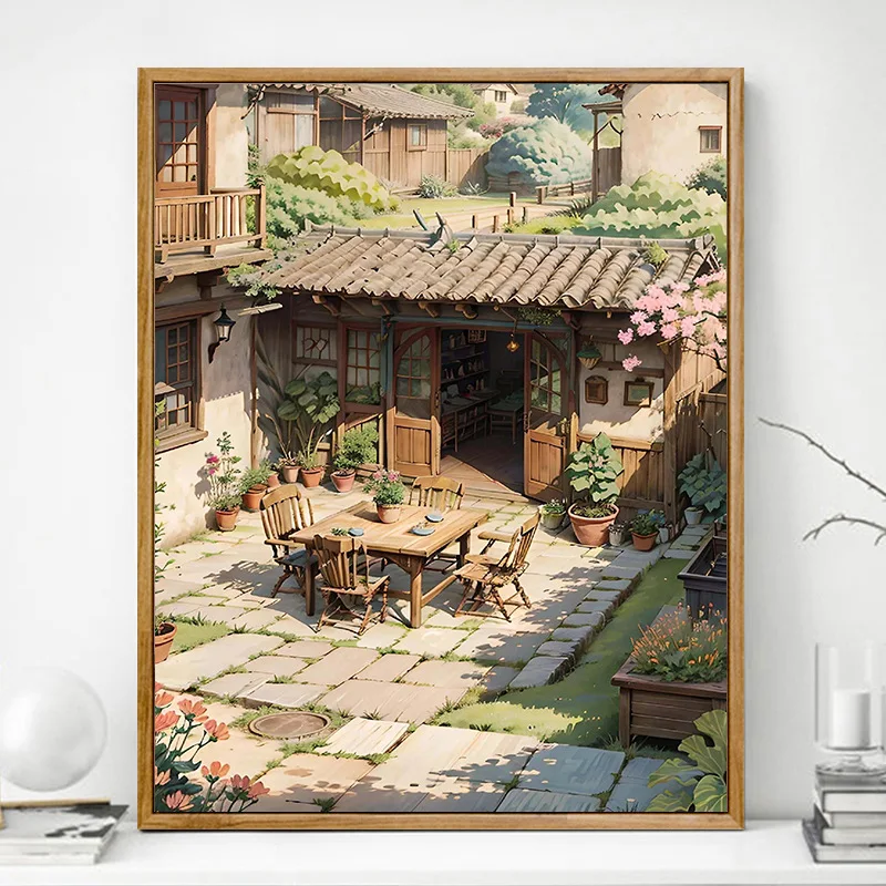 DIY Paint By Numbers Summer Quaint Vacation Courtyard Digital Oil Painting for Adult and Kids