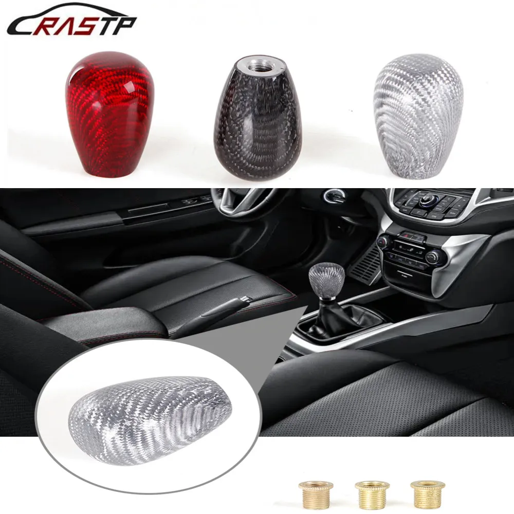 

RASTP-Carbon Fiber Oval Manual Gear Shift Knob With Adapter for Most Car Decorations Classic JDM Style RS-SFN105