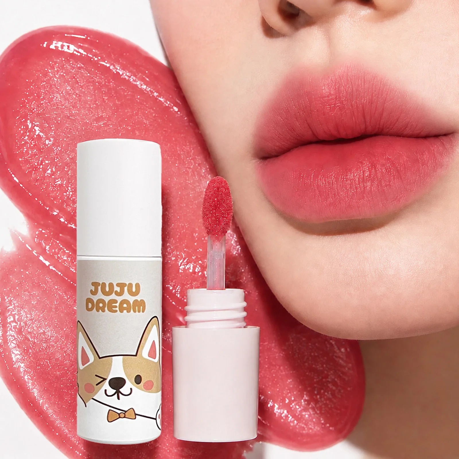 JUJU DREAM Cute Dog Lip Tint Glossy Juicy Waterproof Long Lasting Hydrating Lip Stain Cheek Makeup For Women