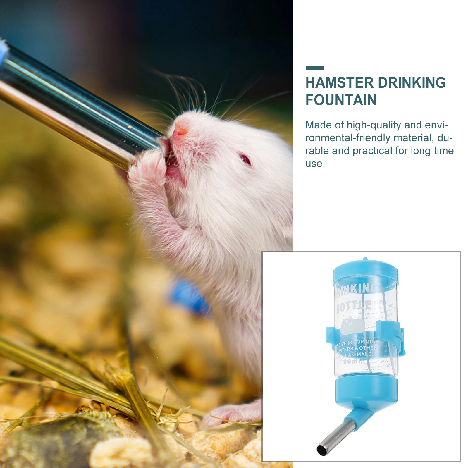 

2Pcs Hamster Drinking Fountain 80ML Capacity Leak Proof Automatic Water Feeder Dispensers PP Cat Bowl Pet Supplies