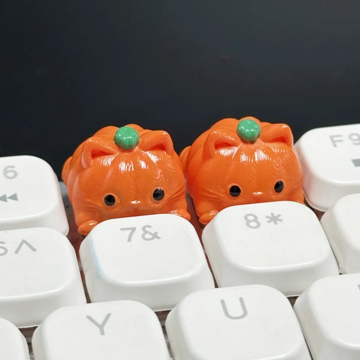 3D cute personality resin pumpkin cat head keycap DIY orange halloween element cross keycap single