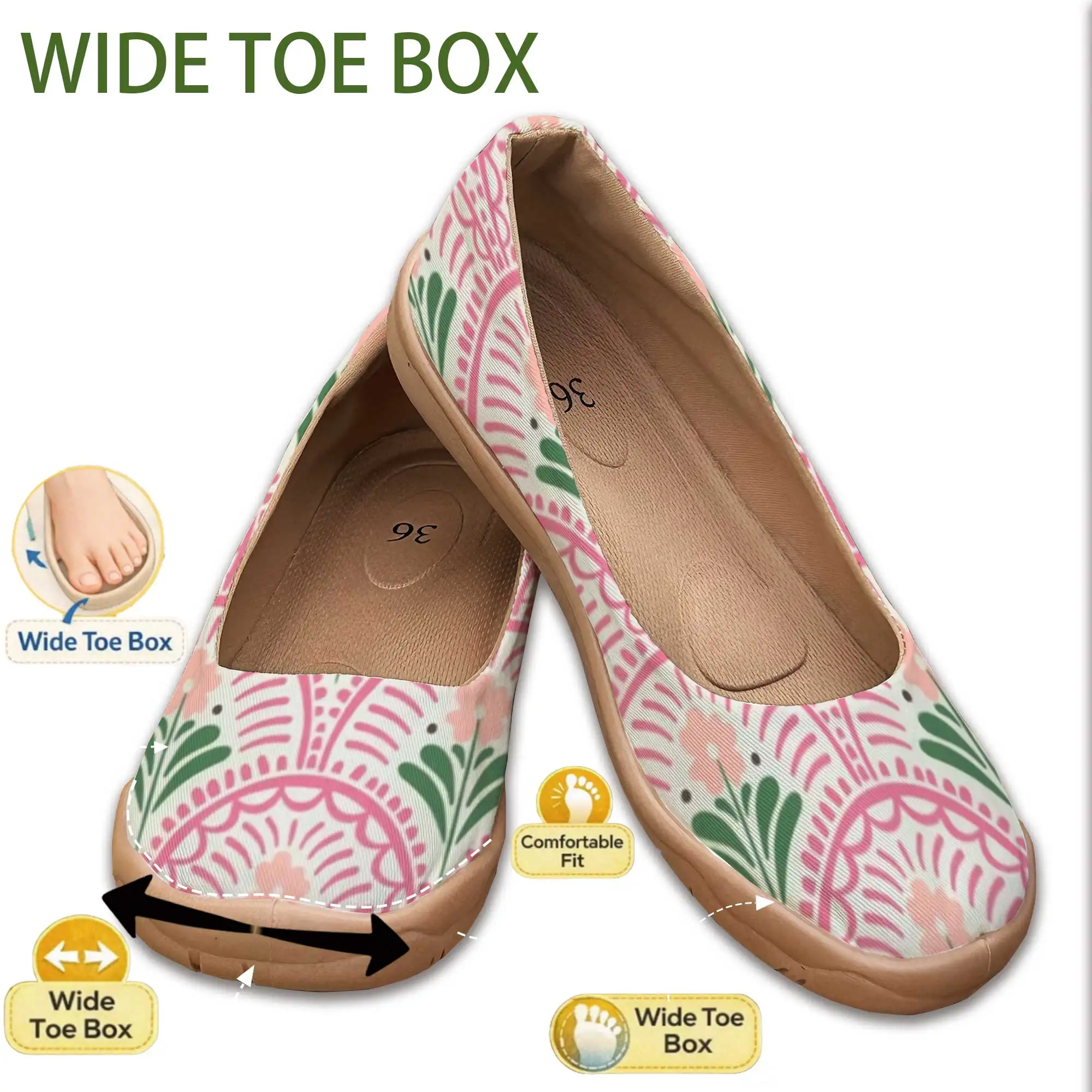 

Женские туфли в богемном стиле, широкие, с принтом, на мягкой подошве, без застежек, с широким носком, не сдавливающим стопу, подходят для широкой стопы, большие размеры, обувь для мам