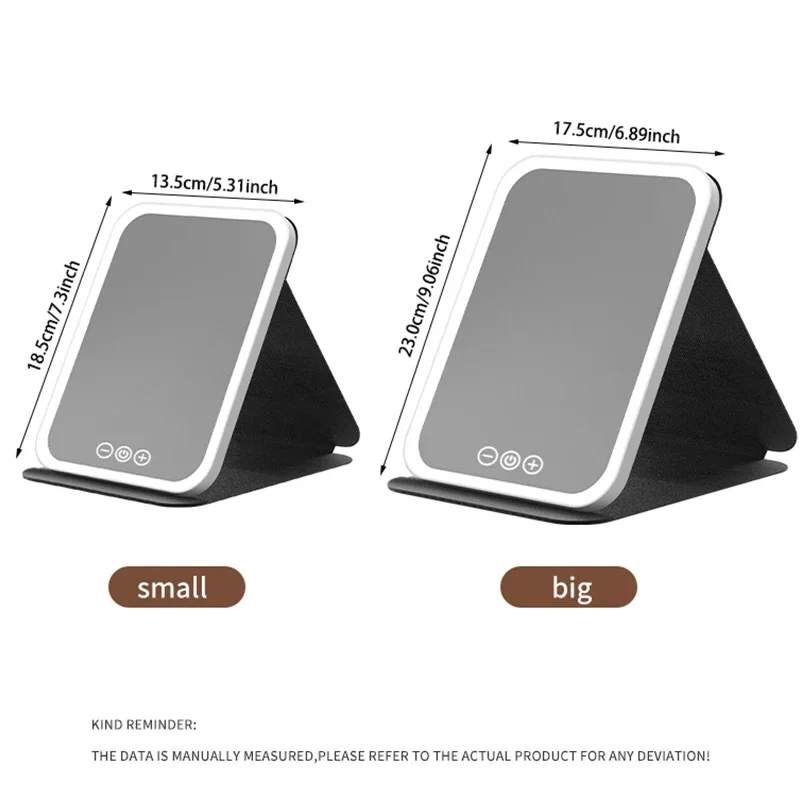 3 kleuren, 18,5 cm formaat, 14,5 cm dimbare led-make-upspiegel en touchscreen opvouwbare make-upspiegel oplaadbare desktop reizen a