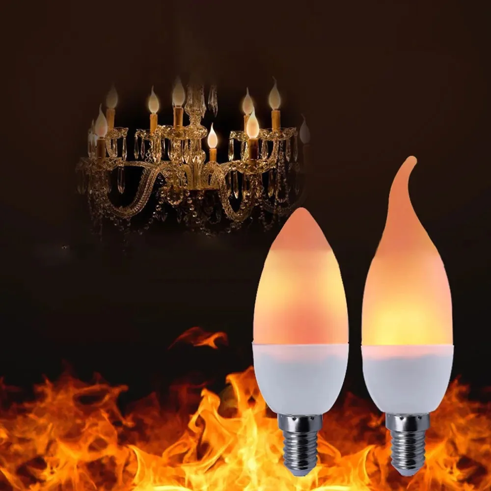 E14 LED Flame Light Bulbs 3 Modes Party LED Flame Effect Light Simulation Fire Lights Bulb Garden Decor Flickering Lamp