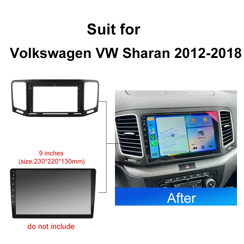 Car Radio Frame Fascia For Volkswagen VW Sharan 2012 2018 2 Din DVD GPS Multimedia Stereo Audio Face Panel Harness Power Cable