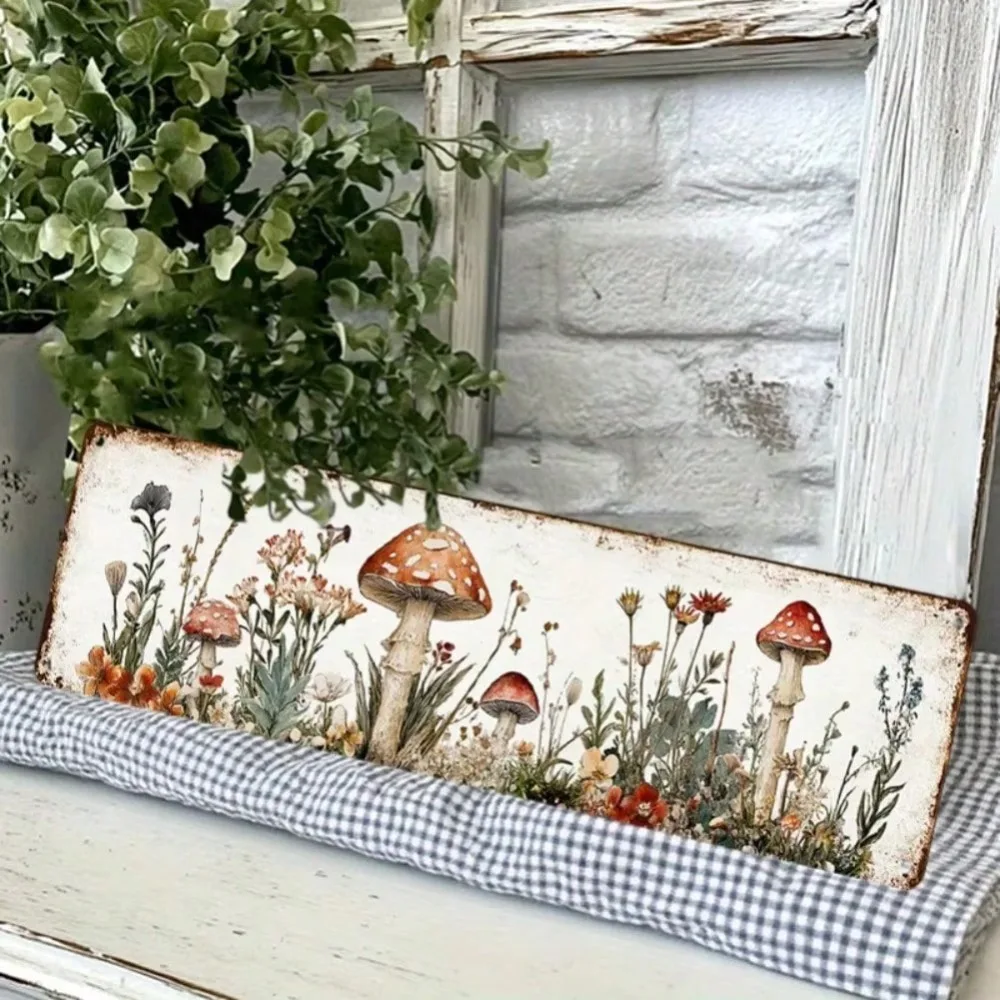 

Mushroom Wildflower Vintage Tin Sign - Nature-inspired Rustic Home Bar Cafe Wall Art UV Resistant Indoor Outdoor Stylish