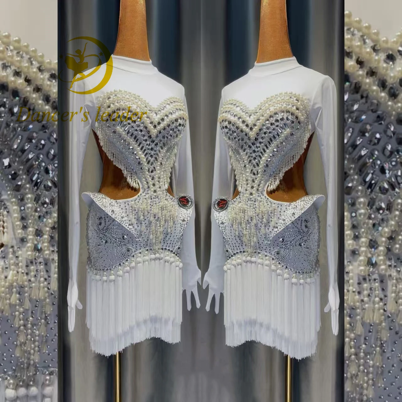 

Латинские танцы AB Stone Женское платье высокого класса для взрослых и детей по индивидуальному заказу Белое платье Su с жемчугом и кисточками Черное платье для выступлений в бассейне Samba