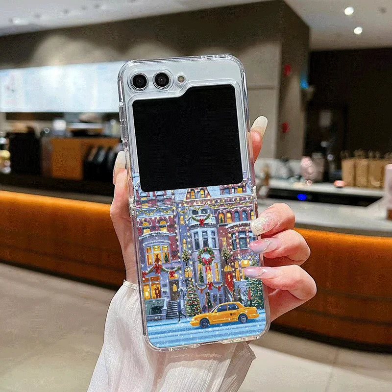 Rural Building Snow Scenery Christmas Clear Phone Case for Samsung Galaxy Z Flip 7 Flip 6 5 4 3 Folding Cover for Z Flip7 Flip 5 view 5