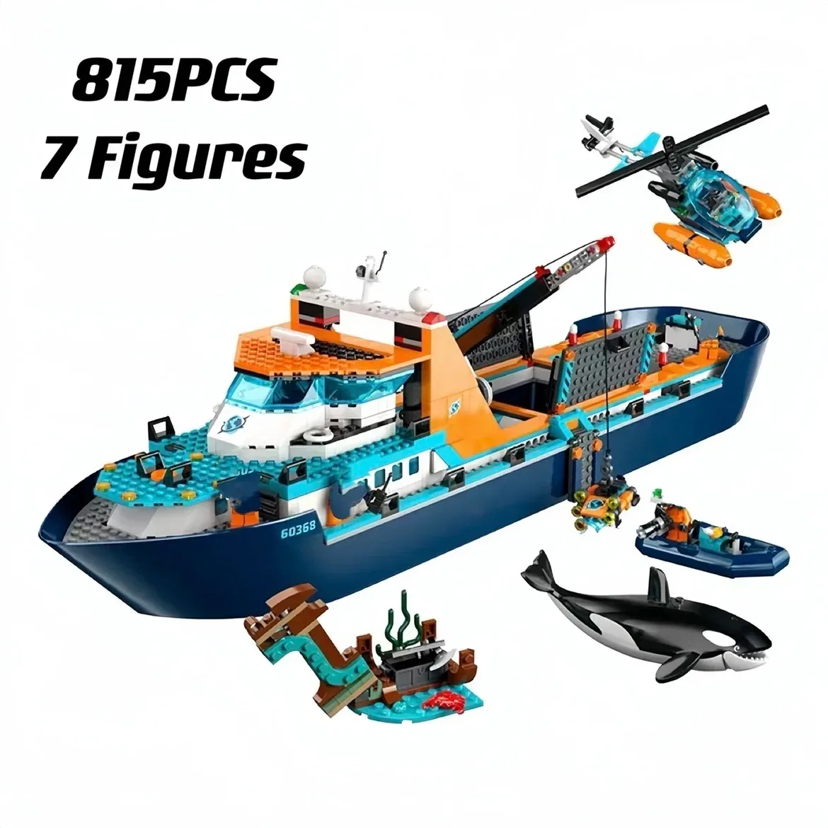 MINISO Disney Arctic Explorer Ship Compatible 60368 Building Block Toys Floatable Boat Helicopter Bricks Gifts for Boys Girls