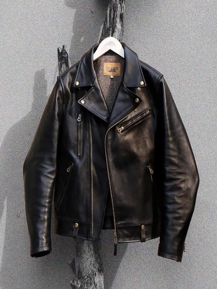 

YR!Free shipping.Classic Rider Italian calfskin jacket,motor biker slim leather wear,Luxury Brand Cidu genuine coat,