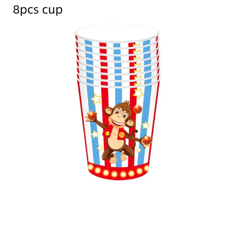 Circus Thema Clown Partei Liefert Kinder Geburtstag Dekoration Einweg Geschirr Papier Tasse Platte Serviette Ballon 1st Baby Dusche – Detail 3