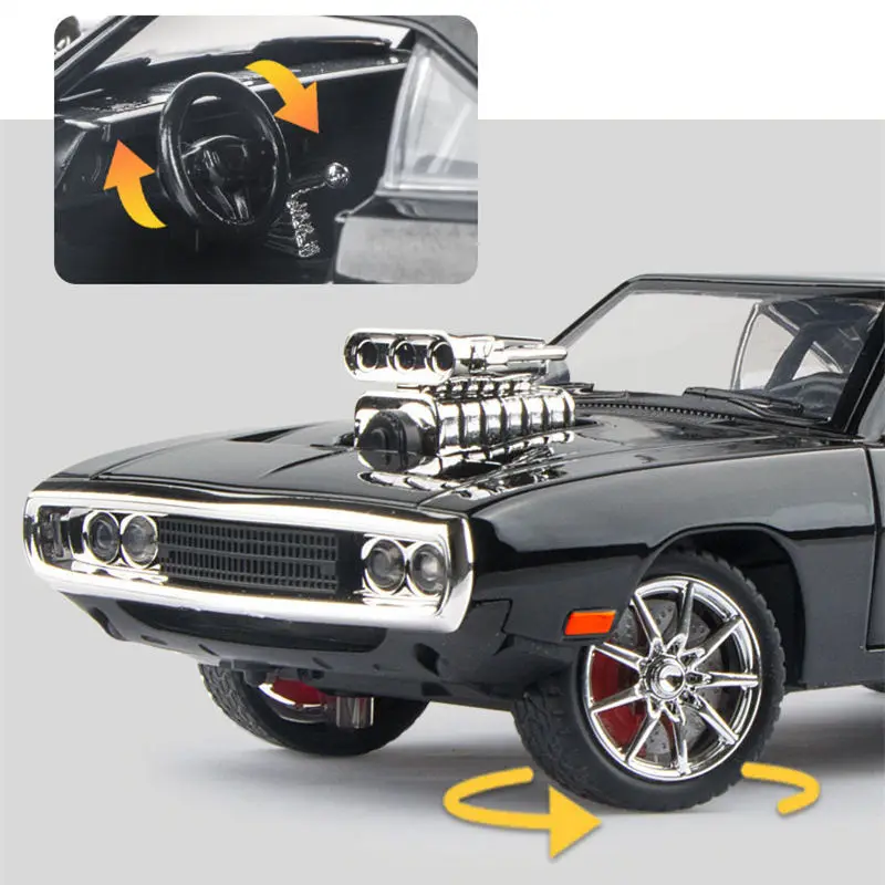 1/24 Dodge Charger Alloy Musle Car Model Diecast & Toy Metal Vehicles Sports Car Model Simulation Sound and Light Childrens Gift