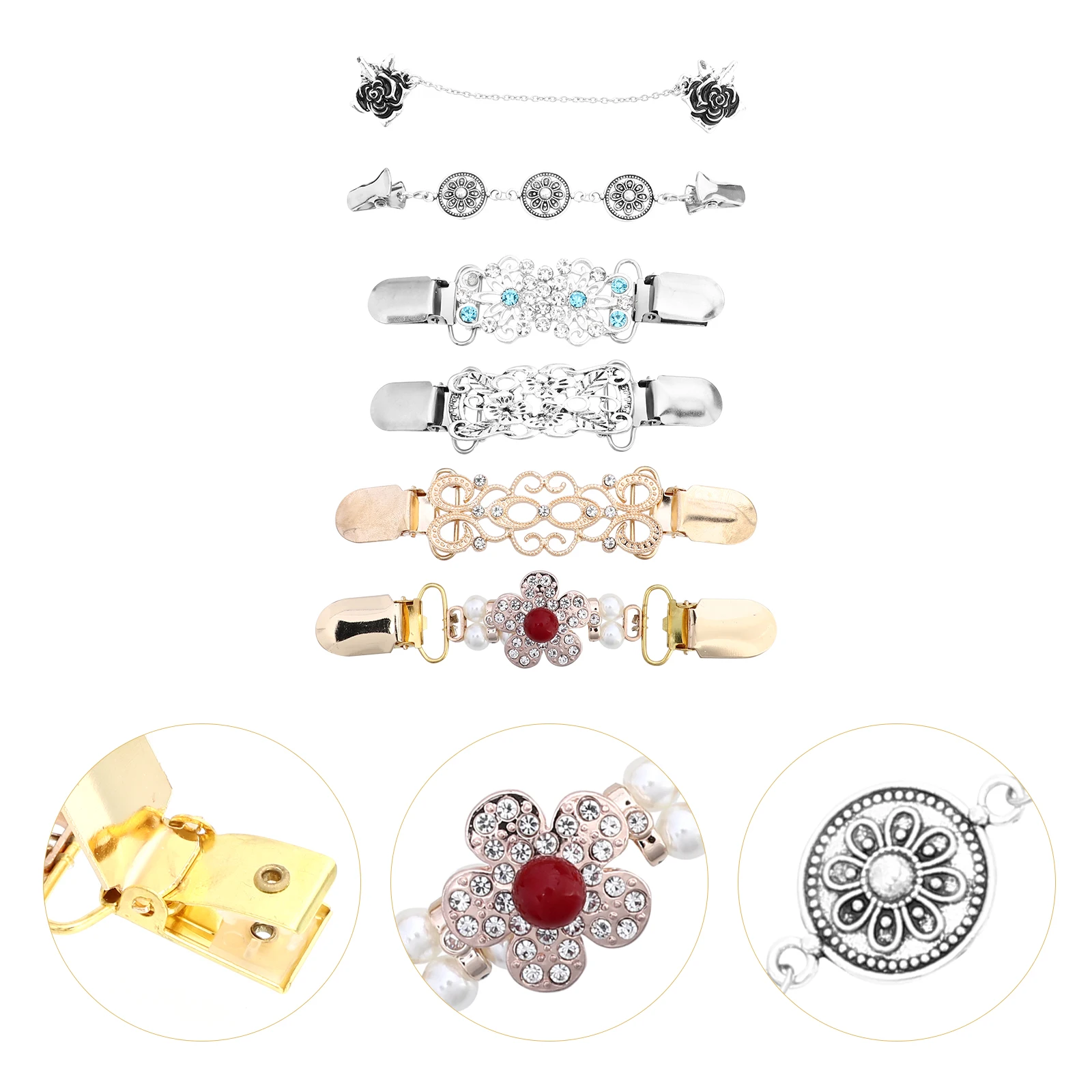 

6 pcs Shawl Clip Set Women Brooch Cardigan Collar Clips for Girl Sweater Dress Shirt Decorative Accessories High Quality