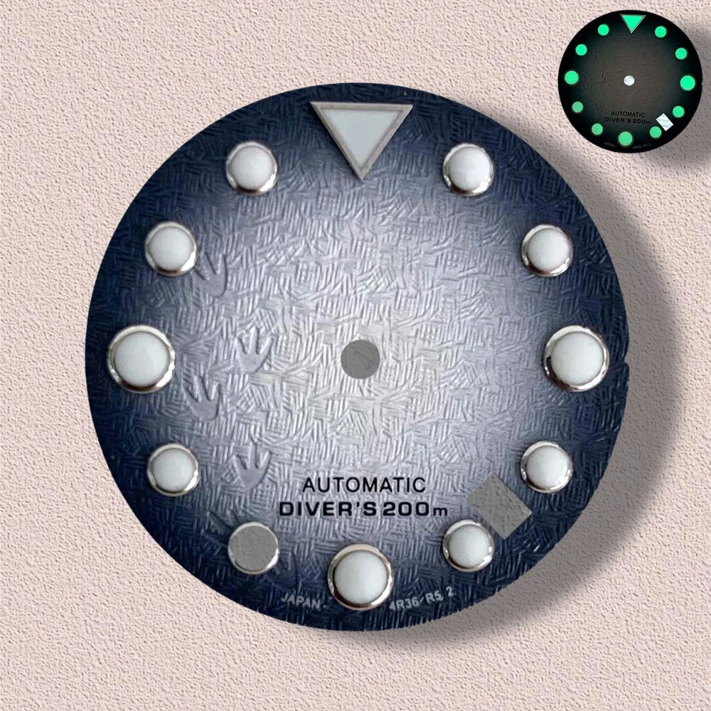 Alta qualidade 28.5mm logotipo s nh35 dial 3d pegadas dial caber movimento nh35 c3 verde luminoso skx007/sub dial nh35 acessórios