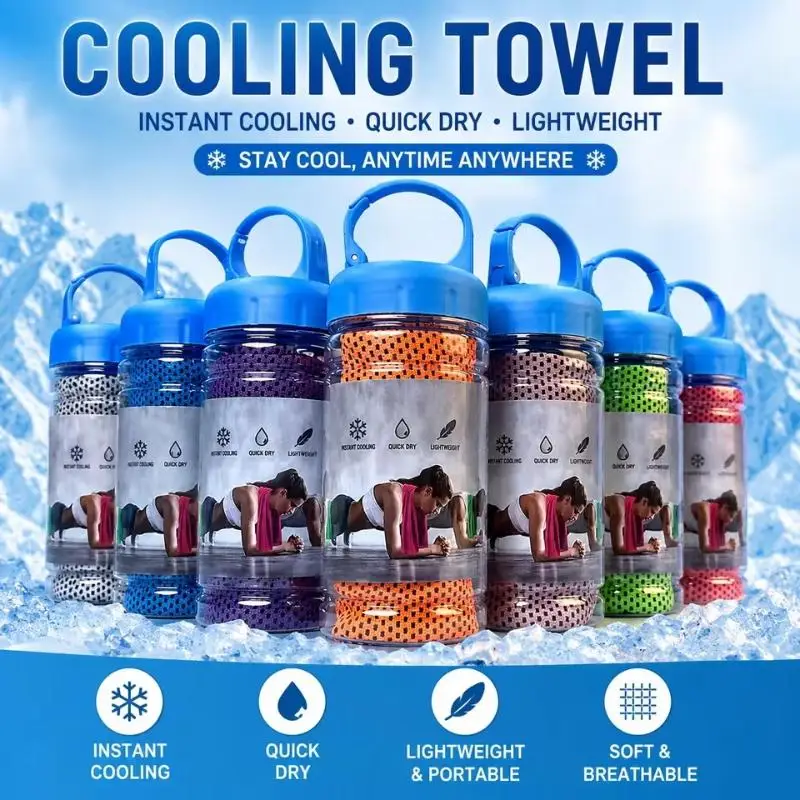 All Purpose Cooling Sports Towel Set Portable Quick Dry Ice Towel with Storage Bottle for Travel Gym Hiking Family Use Gift