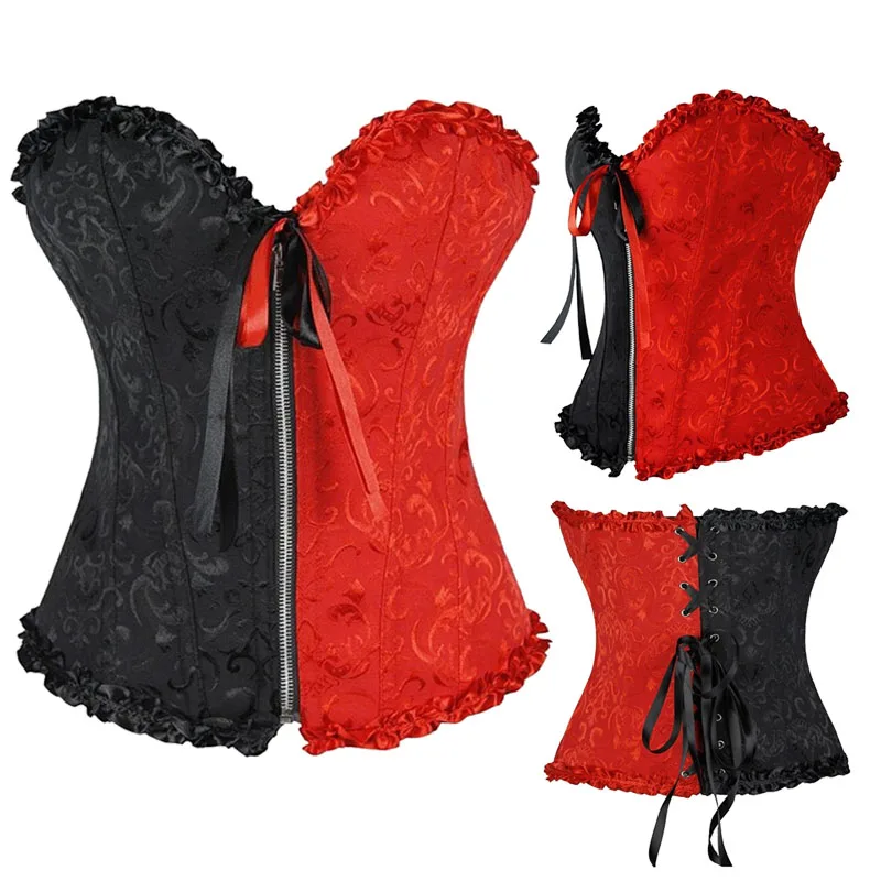 

Black and Red Corset Top Vampire Zip Boned Bustier Plus Size Gothic Punk Tight Shaper Push Up Birthday Party Clubwear