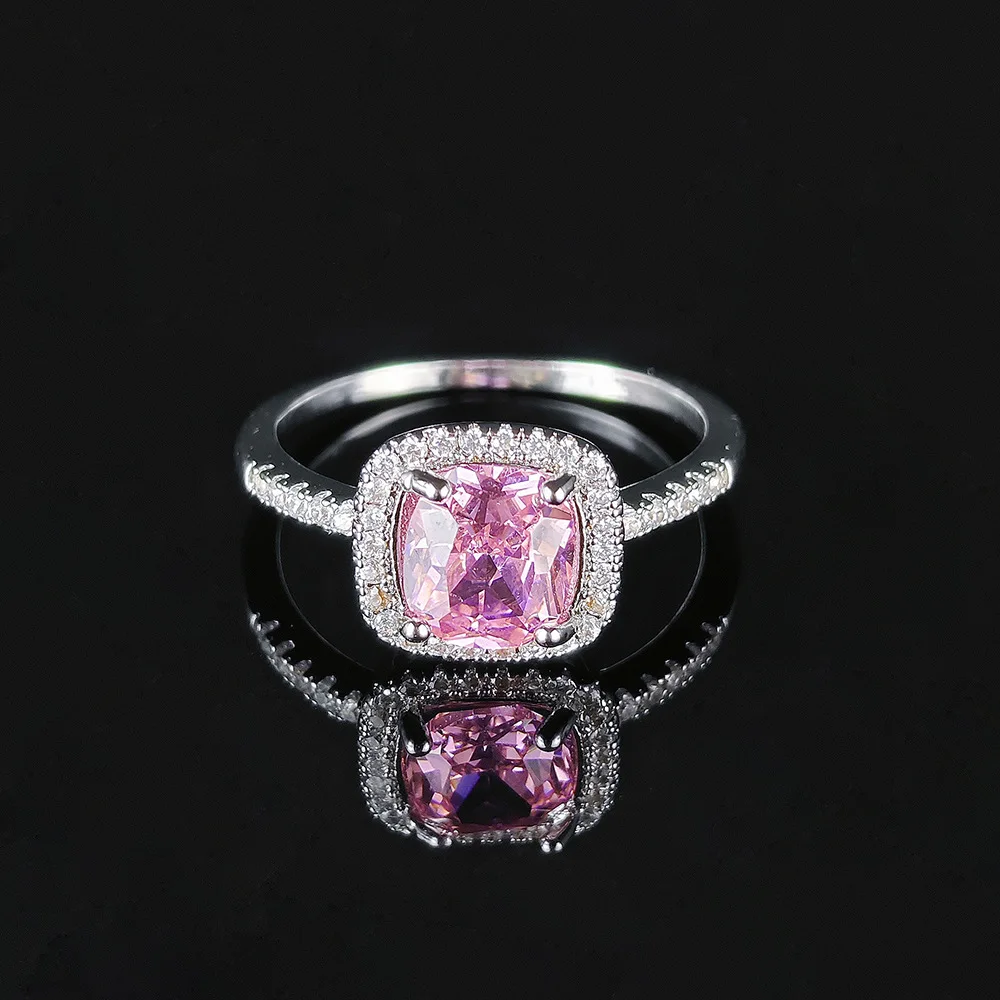 Square Princess Cut Created Pink Sapphire 925 Sterling Silver Geometric Ring for Women Fashion Gemstone Jewelry Anillos De Prata
