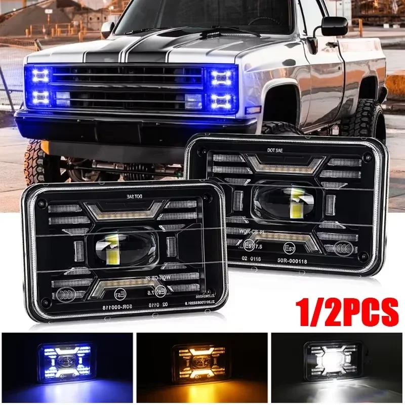 4x6 Inch LED Headlights High Low Beam White Blue DRL Amber Turn Signal Light For Feightliner Chevrolet Peterbilt Kenworth GMC