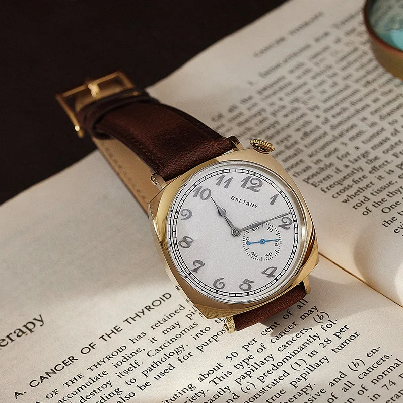 Baltany 1921 Retro Homage Wathces ST1701 34mm Gold Case Sapphire Leather 5ATM Stainless Steel Square Vintage Dress Wristwatches