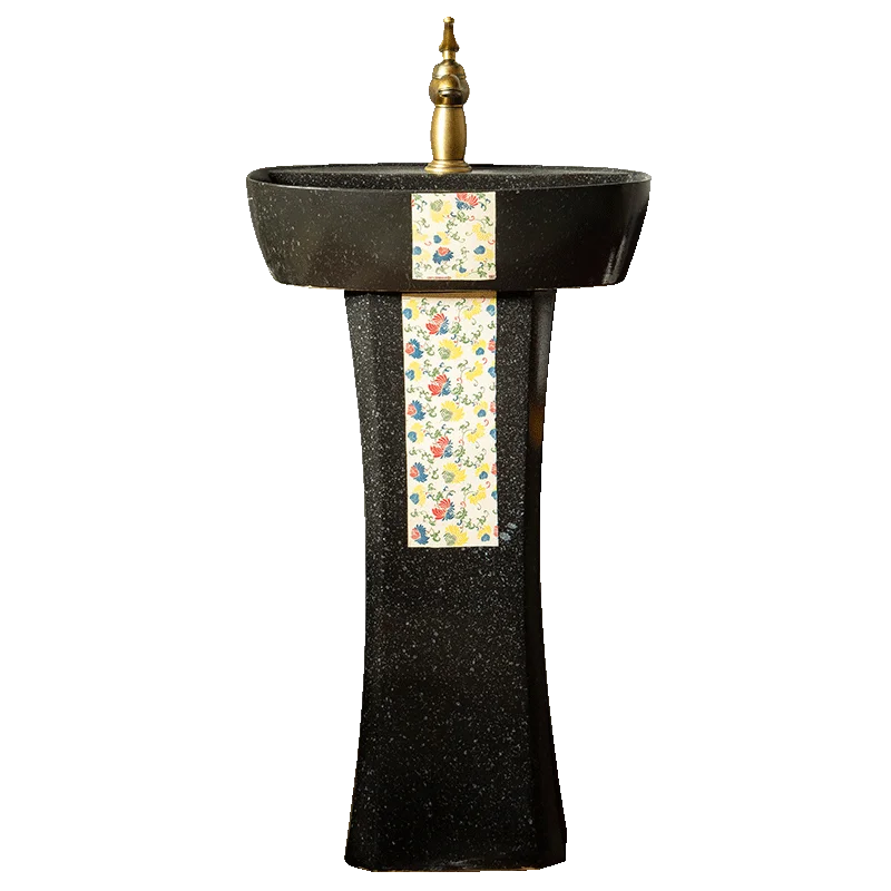 

Small apartment wash basin Vertical integrated floor-to-ceiling washbasin Modern bathroom Balcony pillar basin Small courtyard