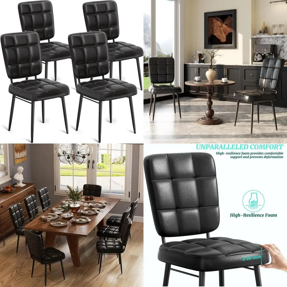 

Набор из 4-х современных мягких обеденных стульев середины века с высокими спинками и толстыми подушками на металлических ножках